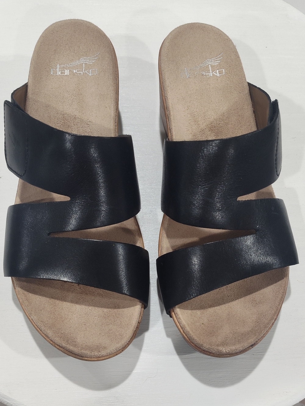 Dansko Lacee Black Leather Wedge Sandals Size 38